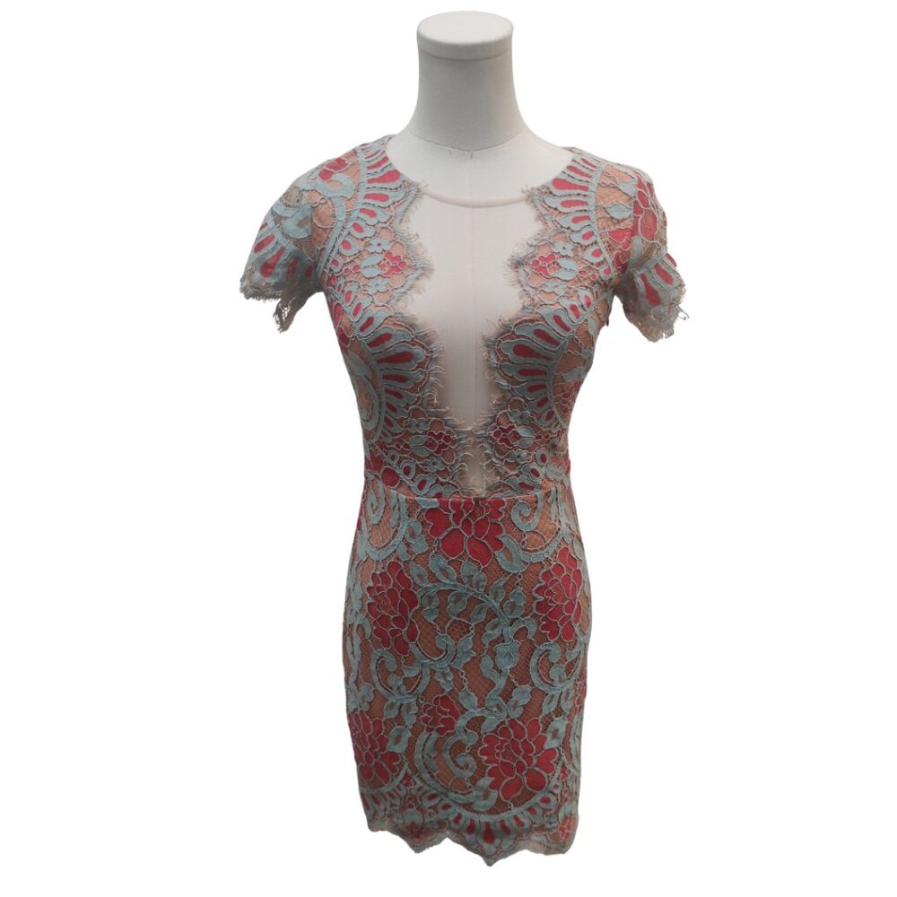 Storia Lace Plunge Neck Midi Dress